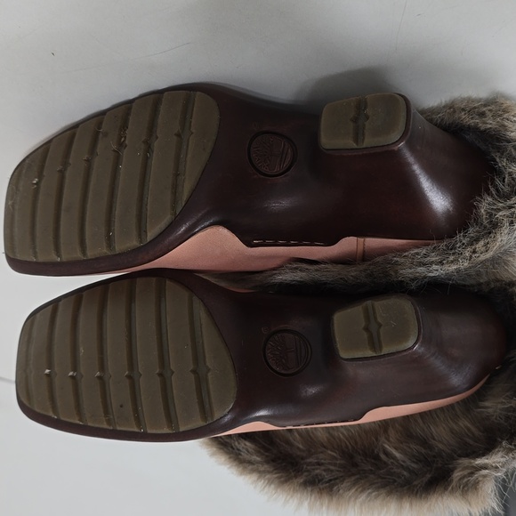 Timberland Iridescent Peach Leather Faux Fur Trim Wedge Winter Snow Boots - Picture 7 of 10